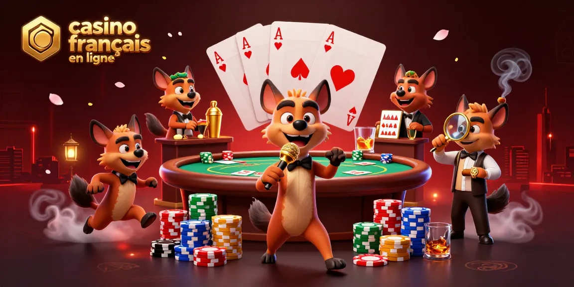 Jouer au casino français en ligne avec une scène dynamique d'hyènes animées au stand-up et au bar.