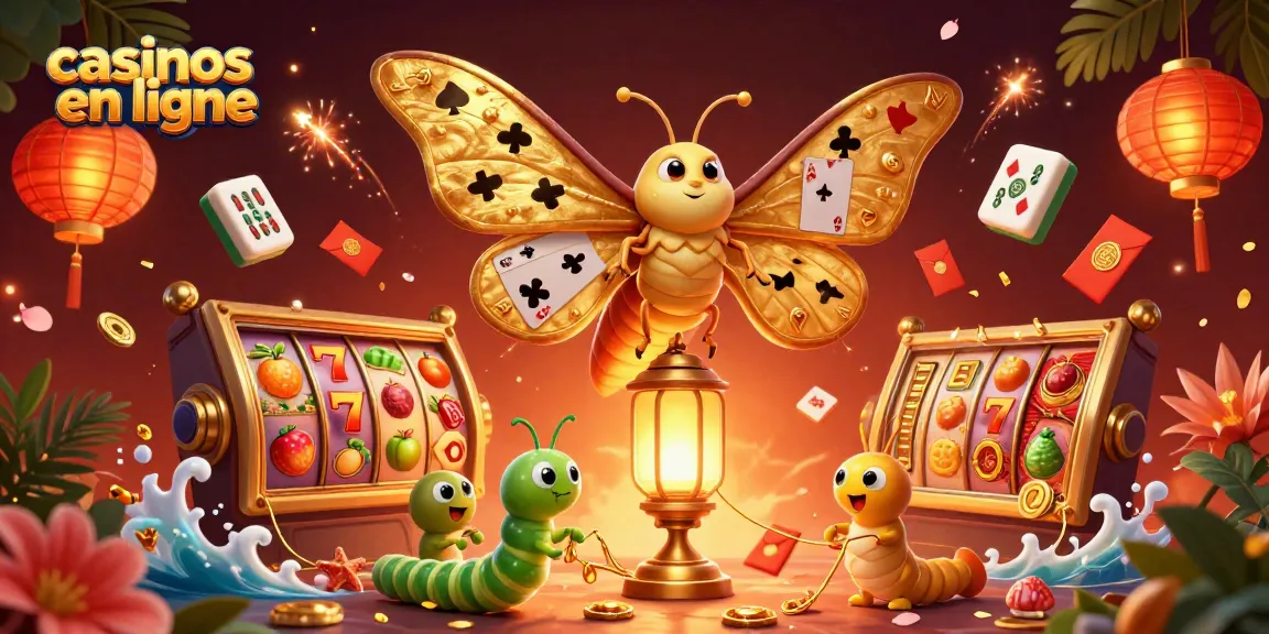 Jouez dans les meilleurs casinos en ligne avec l'illustration d'un papillon et des éléments dorés.