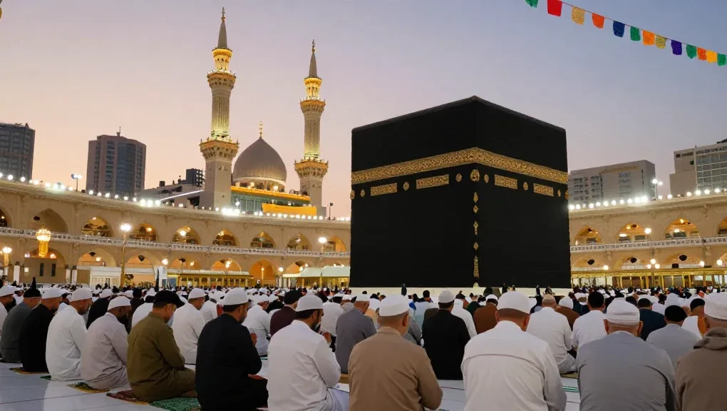 Umroh full ramadhan experience with pilgrims at the Kaaba and lantern-adorned streets, inspiring travel guide.