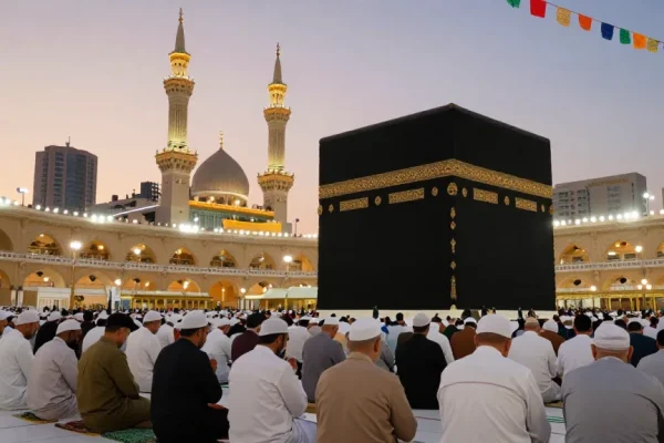 Umroh full ramadhan experience with pilgrims at the Kaaba and lantern-adorned streets, inspiring travel guide.